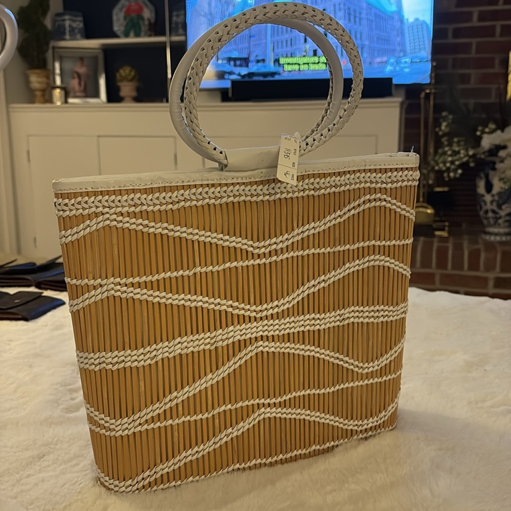 NWT Bohemian designer straw white/tan purse round top handle